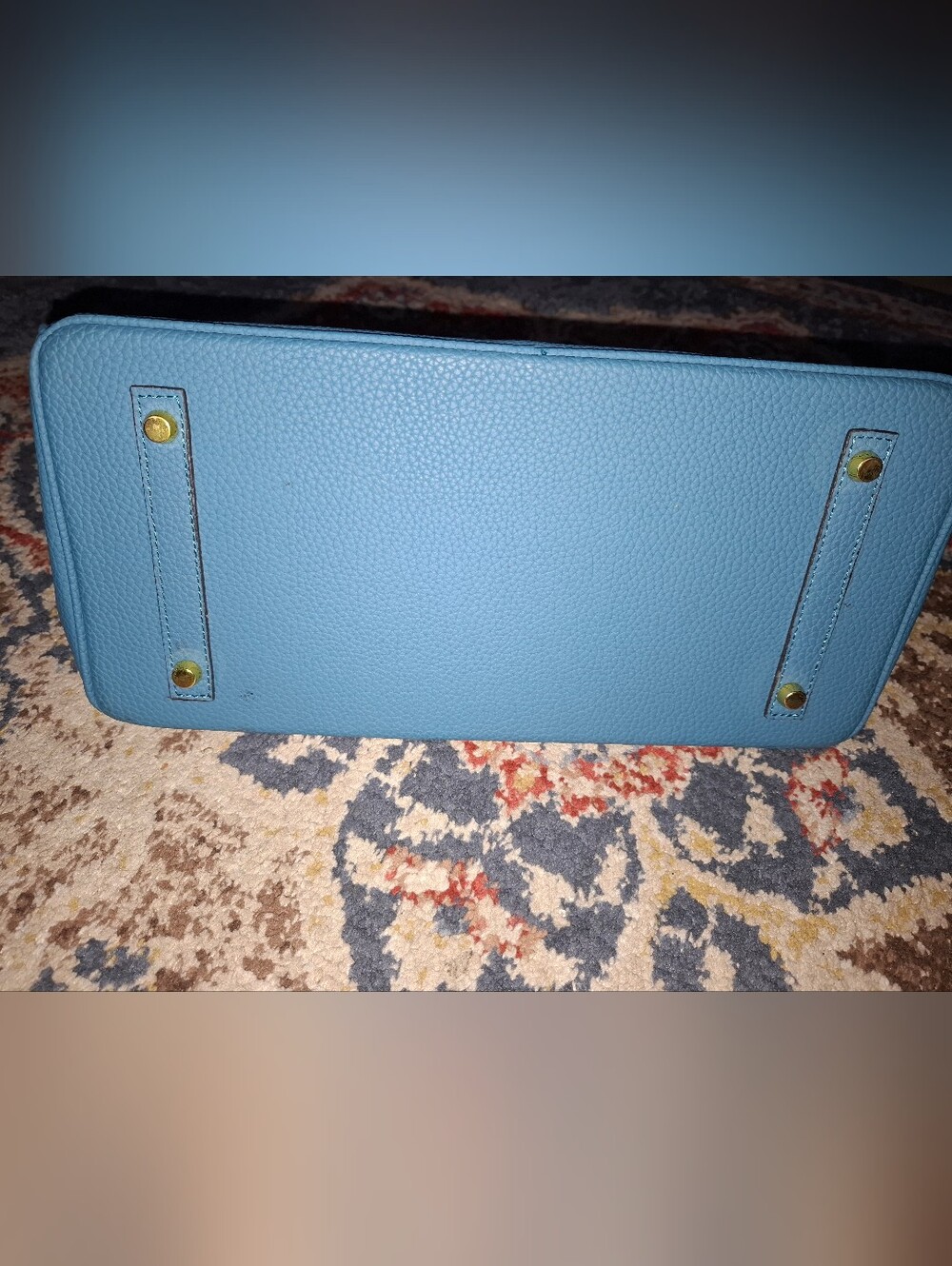 Teal Structured Leather Top-Handle Bag with Gold Hardware - Picture 9 of 9